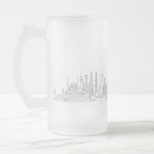 Skyline of the World (Schwarz + Weiß) Mattglas Bierglas