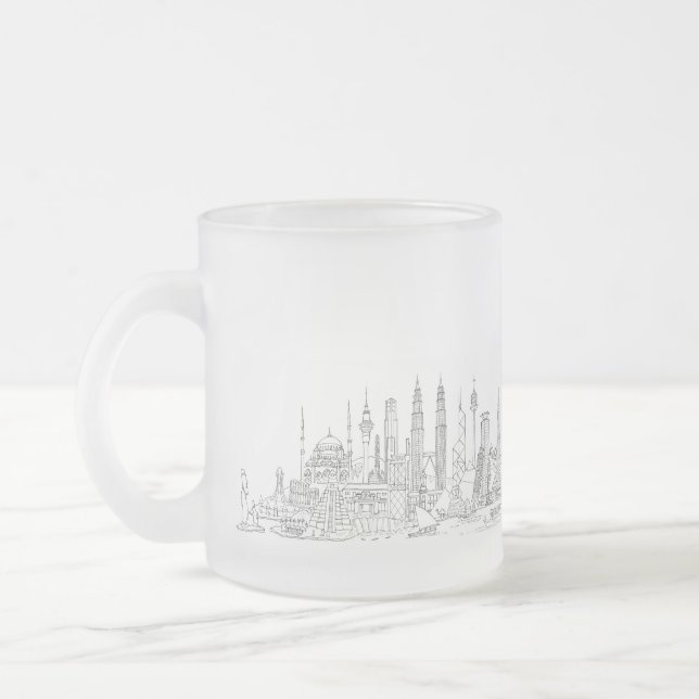 Skyline of the World (Schwarz + Weiß) Mattglastasse (Links)