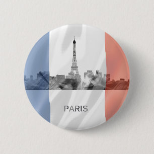 Skyline Paris, Frankreich mit französischer Flagg Button
