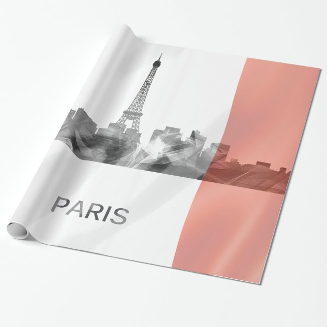 Skyline Paris, Frankreich mit französischer Flagge Geschenkpapier (Ungerollt)