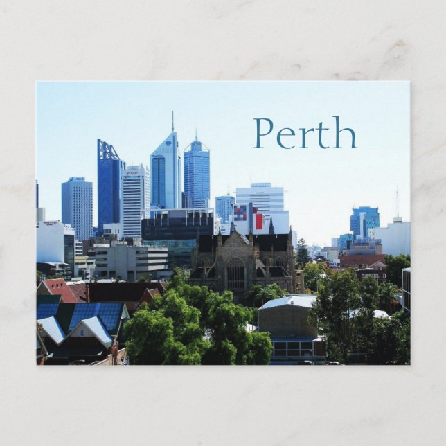 Skyline, Perth, Western Australien mit Blick nach  Postkarte (Vorderseite)