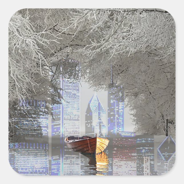 Skyline Quadratischer Aufkleber (Vorderseite)