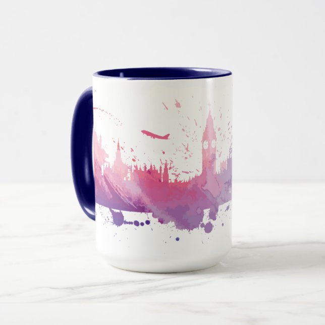 Skyline-Spritzen Londons England Tasse (Vorderseite Links)