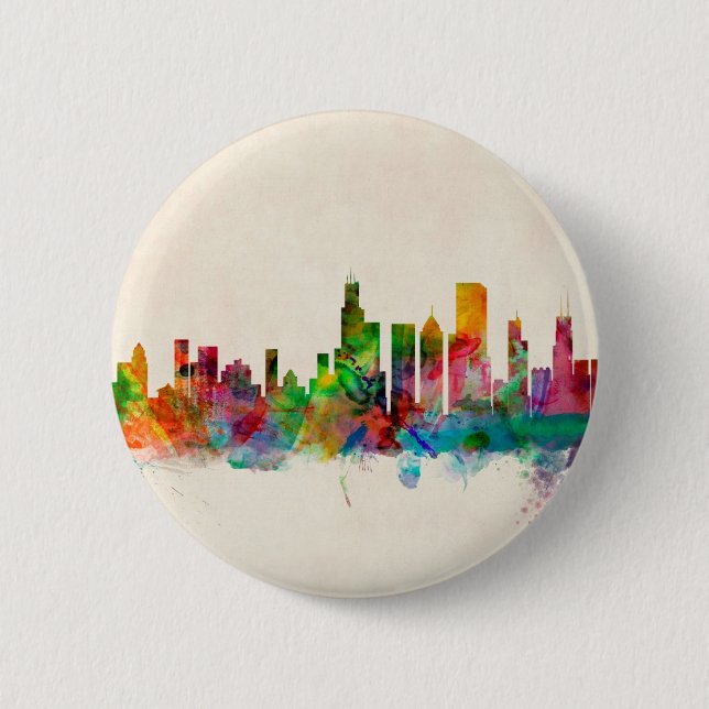 Skyline-Stadtbild Chicagos Illinois Button (Vorderseite)