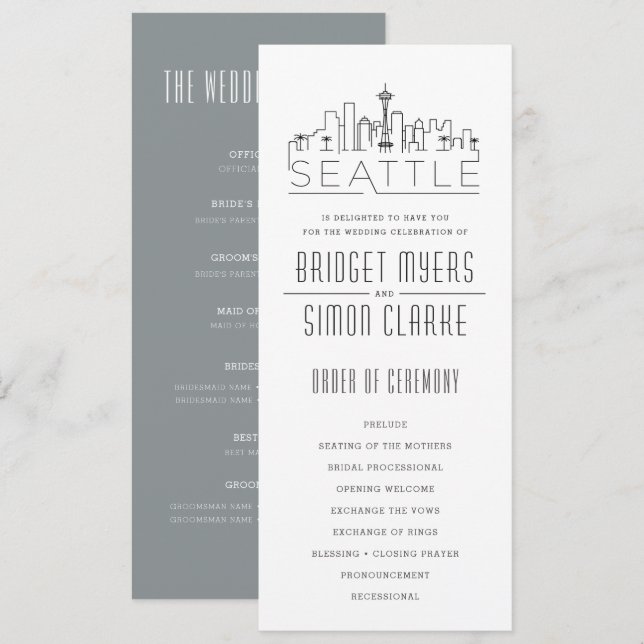 Skyline Stylisé Seattle | Programme de mariage (Devant / Derrière)