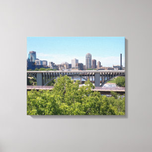 Skyline und Brücken von Minneapolis Leinwanddruck