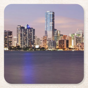 Skyline USA, Florida, Miami an Dämmerung 2 Rechteckiger Pappuntersetzer