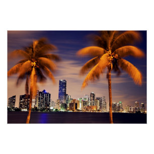 Skyline USA, Florida, Miami an der Dämmerung Poster