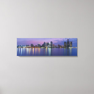Skyline USA, Michigan, Detroit, Nacht Leinwanddruck