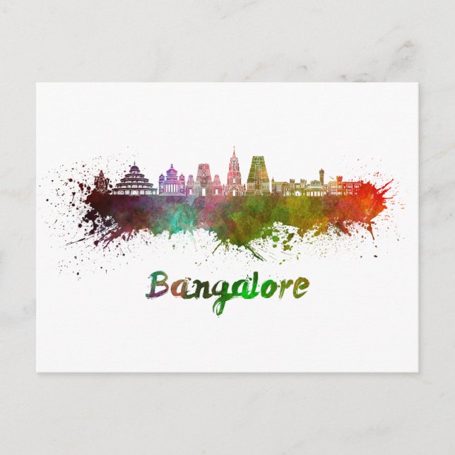 Skyline von Bangalore in Aquarellfarben Postkarte (Vorderseite)