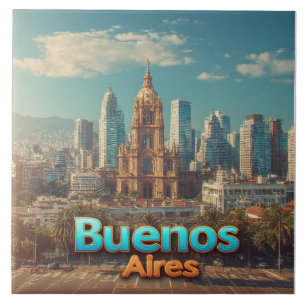 Skyline von Buenos Aires mit historischer Kathedra Fliese