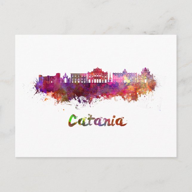 Skyline von Catania in Aquarellfarben Postkarte (Vorderseite)