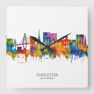 Skyline von Charleston South Carolina Quadratische Wanduhr