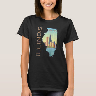 Skyline von Chicago City in Illinois Staat Karte T-Shirt