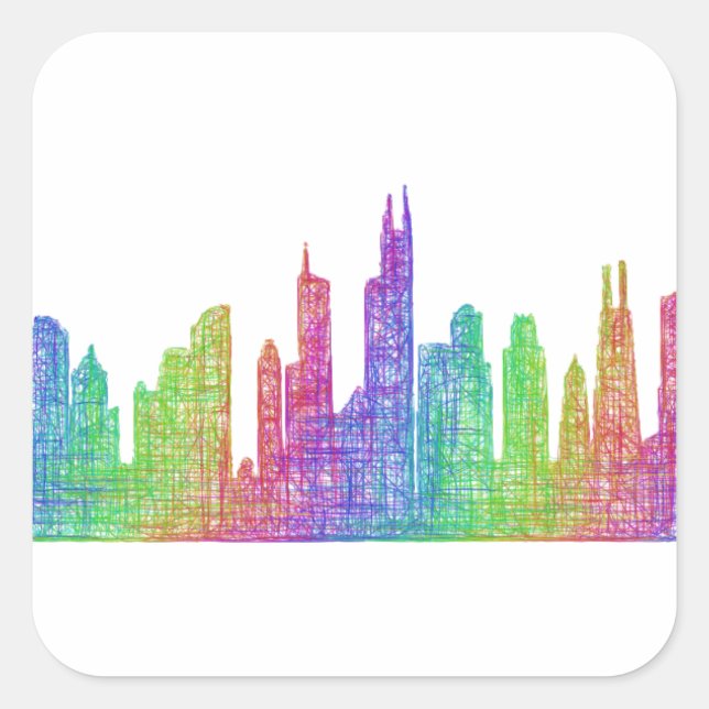 Skyline von Chicago Quadratischer Aufkleber (Vorderseite)