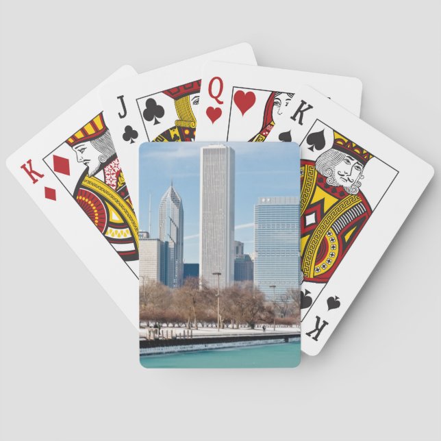 Skyline von Chicago über den gefrorenen Lake Michi Spielkarten (Rückseite)