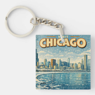 Skyline von Chicago und Lake Michigan im Winter  Schlüsselanhänger