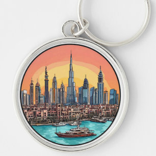 Skyline von Dubai mit hoch aufragenden Wolkenkratz Schlüsselanhänger