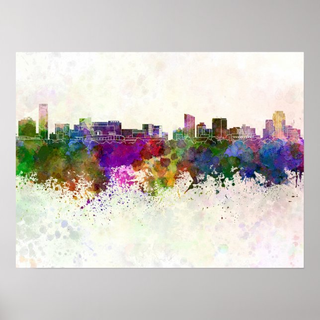 Skyline von Grand Rapids im Aquarell-Hintergrund Poster (Vorne)