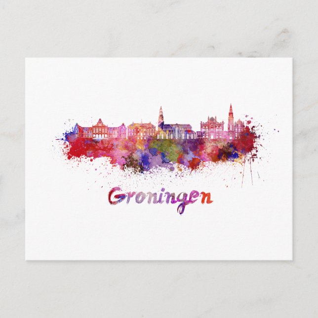 Skyline von Groningen in Aquarellfarben Postkarte (Vorderseite)