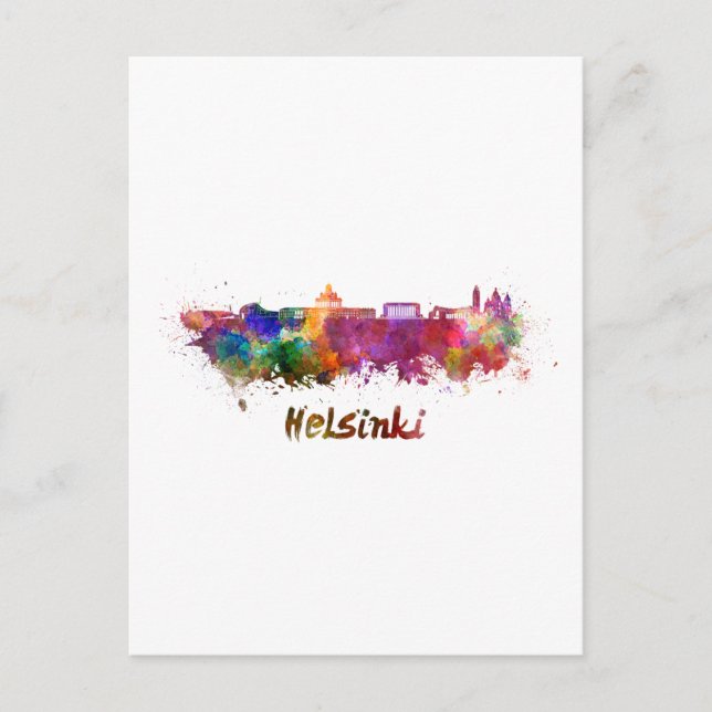 Skyline von Helsinki in Aquarellfarben Postkarte (Vorderseite)