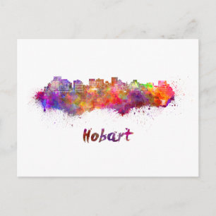 Skyline von Hobart in Aquarellfarben Postkarte