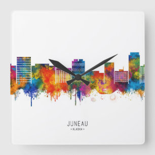 Skyline von Juneau USA Quadratische Wanduhr