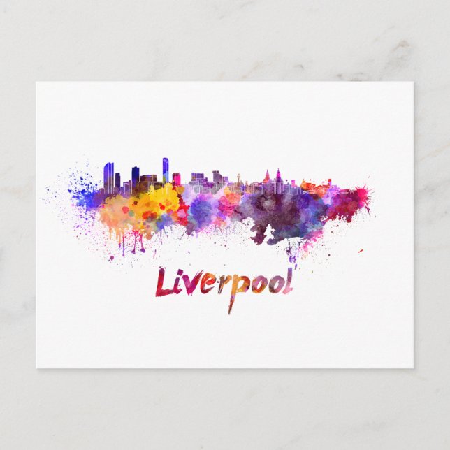 Skyline von Liverpool in Aquarellfarben Postkarte (Vorderseite)