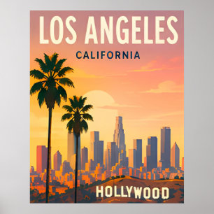 Skyline von Los Angeles und Hollywood Hills Poster