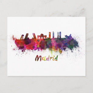 Skyline von Madrid in Aquarell Postkarte