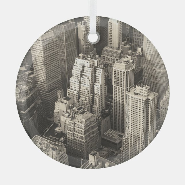Skyline von Manhattan, schwarz-weiße Luft. Ornament Aus Glas (Vorderseite)