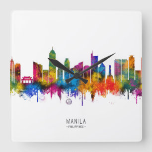 Skyline von Manila Philippinen Quadratische Wanduhr