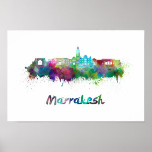 Skyline von Marrakesch in Aquarellfarben Poster