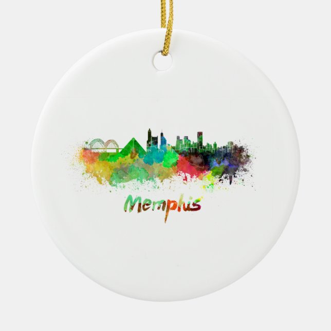 Skyline von Memphis in Aquarellfarben Keramik Ornament (Vorne)