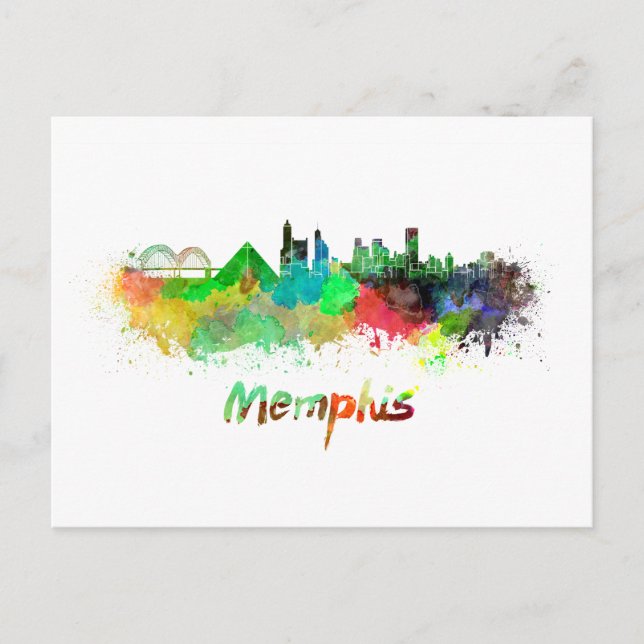 Skyline von Memphis in Aquarellfarben Postkarte (Vorderseite)