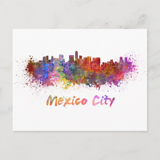 Skyline von Mexico City in Aquarellfarben Postkarte (Vorderseite)