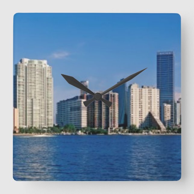 Skyline von Miami, Florida Quadratische Wanduhr (Vorderseite)