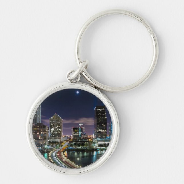 Skyline von Miami-Stadt mit Brücke nachts Schlüsselanhänger (Vorne)