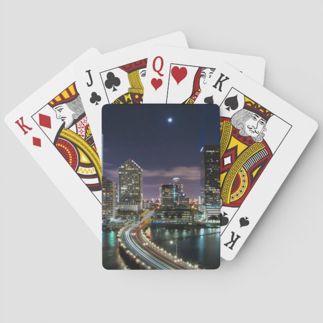 Skyline von Miami-Stadt mit Brücke nachts Spielkarten (Rückseite)