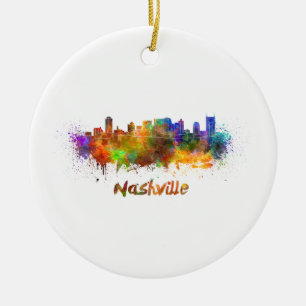 Skyline von Nashville in Aquarellfarbe Keramikornament