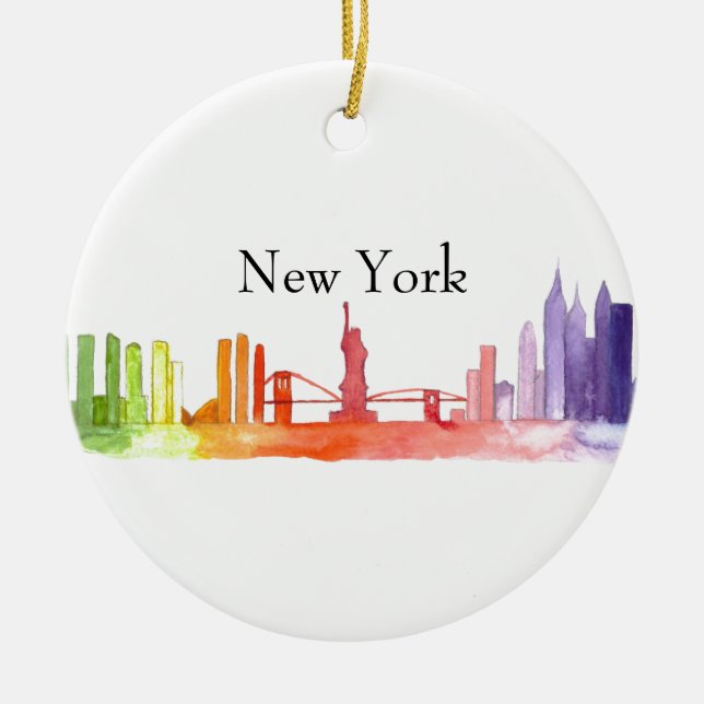 Skyline von NEW YORK CITY - Aquarellbilder Keramik Ornament (Vorne)