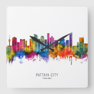 Skyline von Pattaya City Thailand Quadratische Wanduhr
