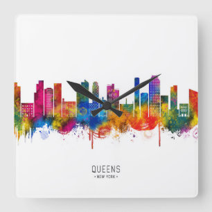 Skyline von Queens New York Quadratische Wanduhr