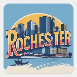 Skyline von Rochester City, New York, USA Quadratischer Aufkleber