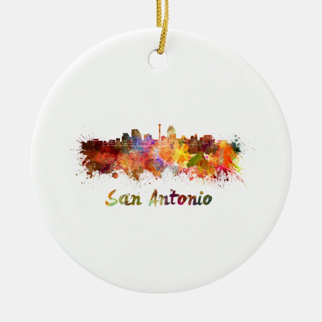 Skyline von San Antonio in Aquarellfarben Keramikornament (Vorne)