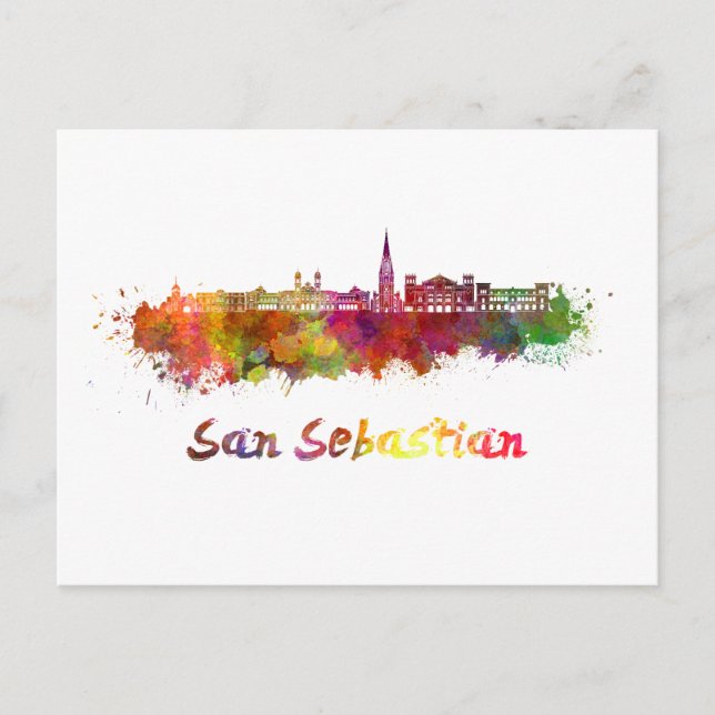 Skyline von San Sebastian im Wasser Postkarte (Vorderseite)