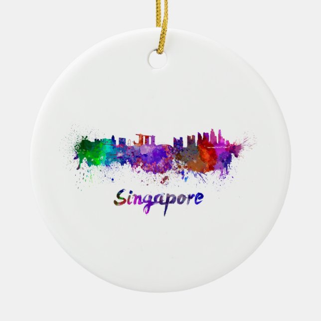 Skyline von Singapur in Aquarellfarbe Keramikornament (Vorne)