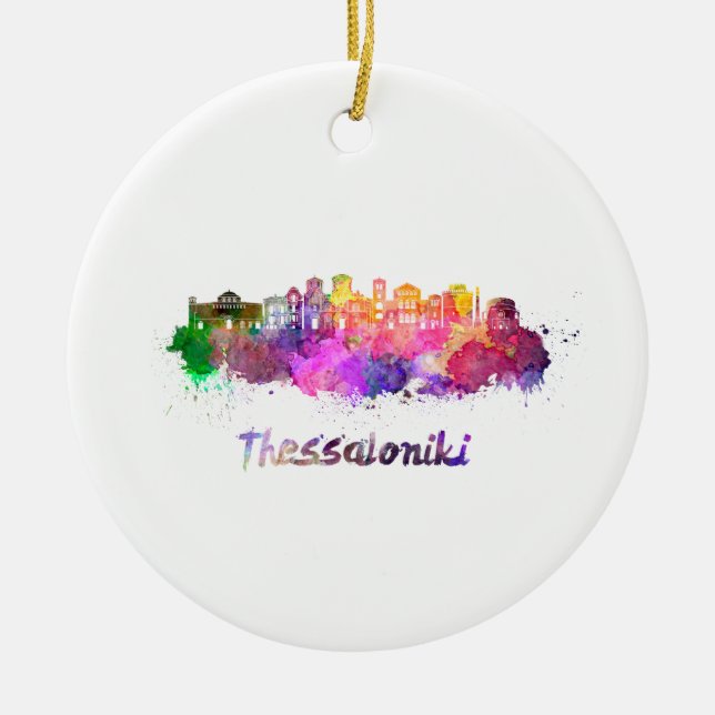 Skyline von Thessaloniki in Aquarellfarben Keramikornament (Vorne)