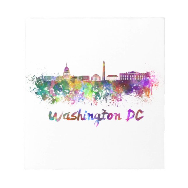 Skyline von Washington DC in Aquarellfarben Notizblock (Vorderseite)