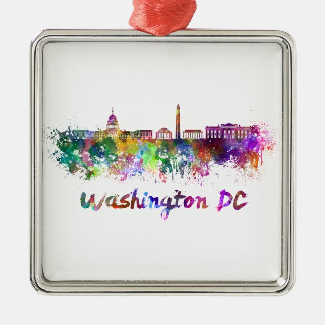 Skyline von Washington DC in Aquarellfarben Ornament Aus Metall (Vorne)
